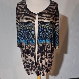 Tiana B. Black and Blue Patterned Blouse